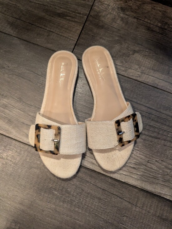 Nicole Miller Shoes - Nicole Miller Natural Beige Slide Sandals with Tortoiseshell Buckle